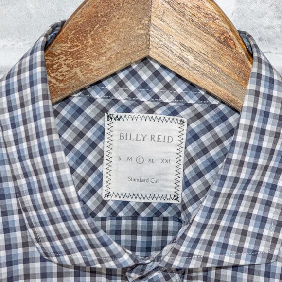 BILLY REID Men's Standard cut Button Down Shirt in Blue Gray check size Large - Picture 3 of 5